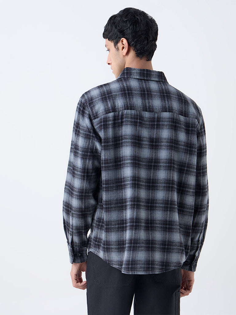 Nuon Black Checks Printed Relaxed-Fit Cotton Shirt