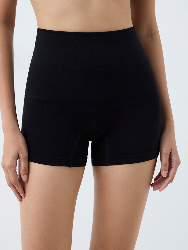 Wunderlove Black Waffle-Textured High-Rise Shapewear Cycling Shorts - Pack of 2