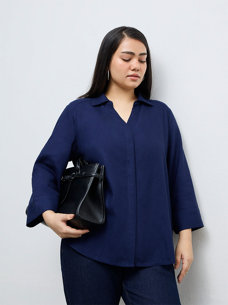 Gia Navy Cotton Shirt