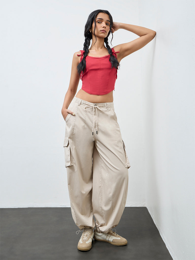 Nuon Beige High-Rise Cotton-Blend Cargo Pants