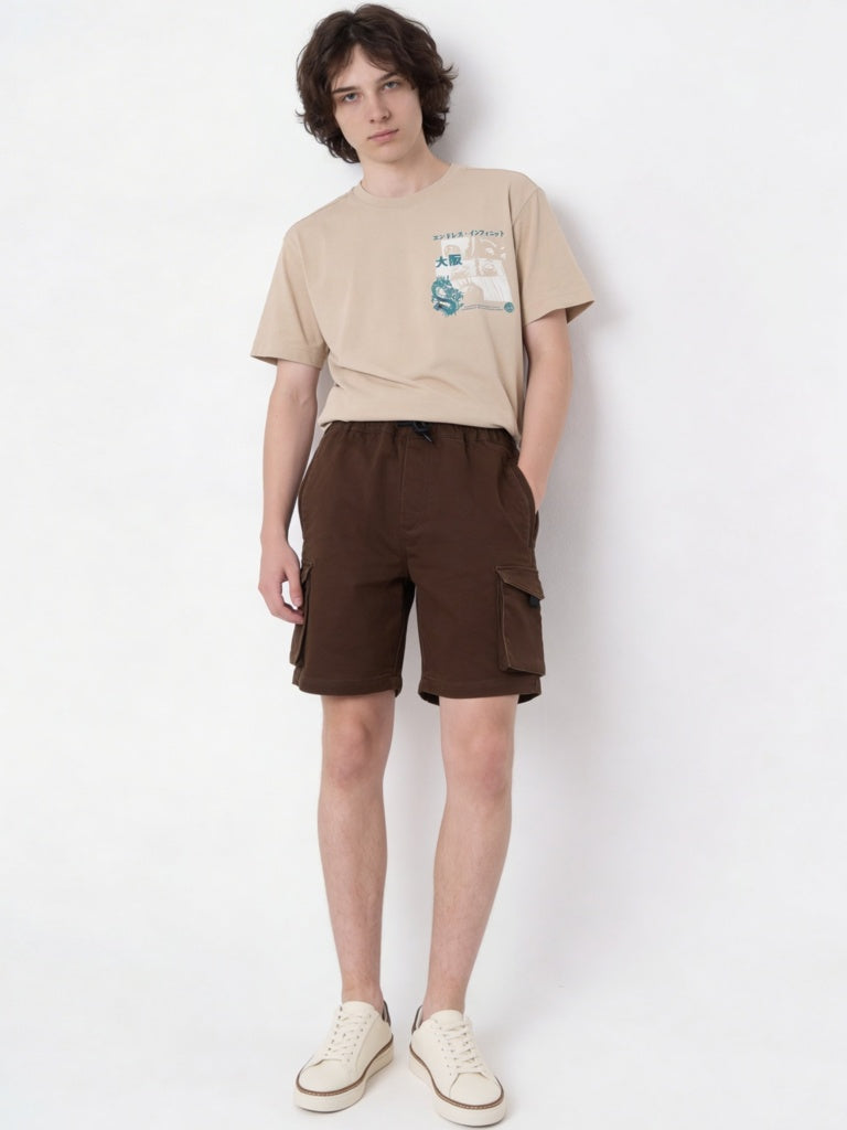 Y&F Kids Boys Brown Mid-Rise Cotton-Blend Shorts