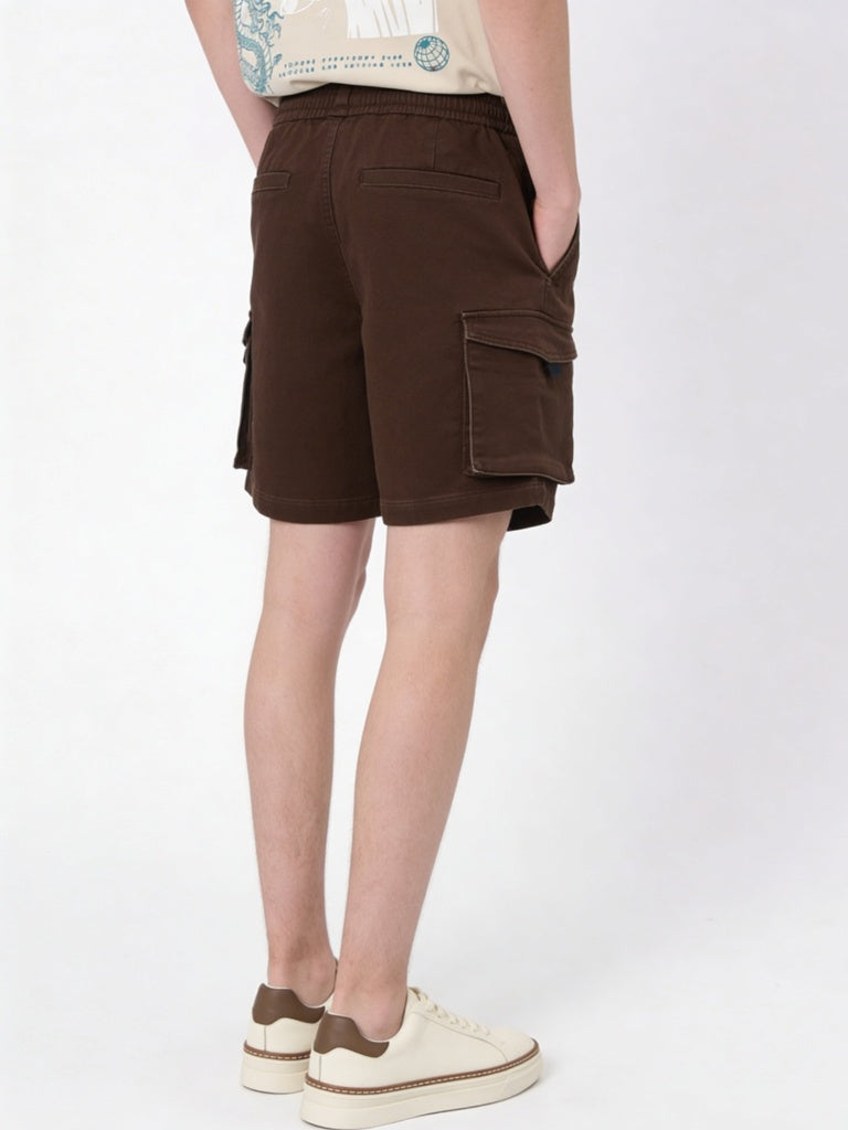 Y&F Kids Boys Brown Mid-Rise Cotton-Blend Shorts