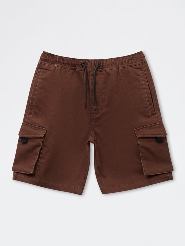 Y&F Kids Boys Brown Mid-Rise Cotton-Blend Shorts