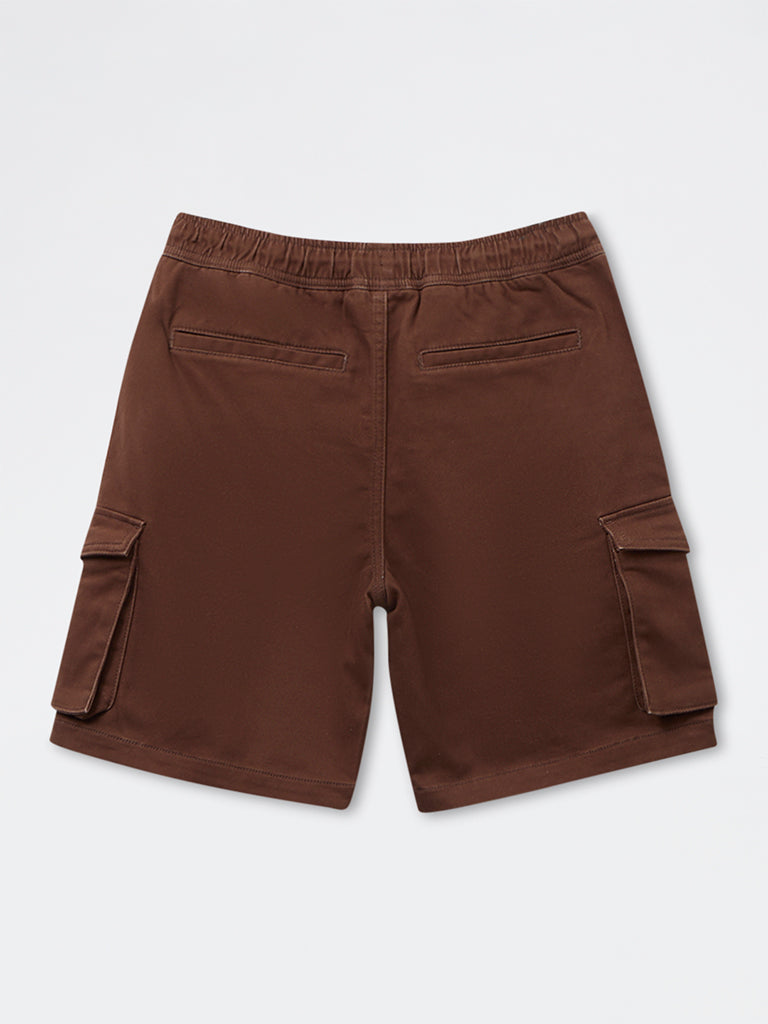 Y&F Kids Boys Brown Mid-Rise Cotton-Blend Shorts