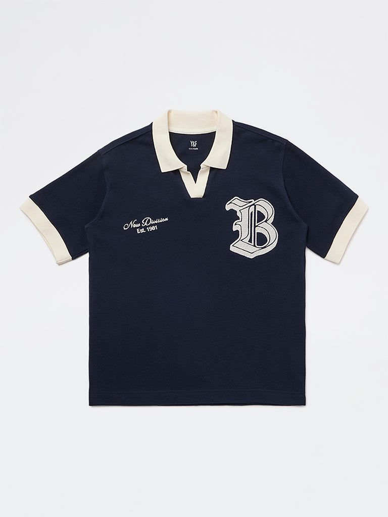 Y&F Kids Boys Navy Text Design Cotton T-Shirt