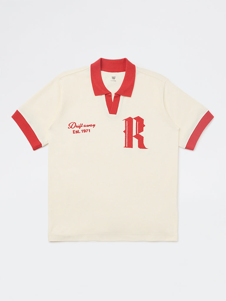 Y&F Kids Boys Cream Text Design Cotton T-Shirt