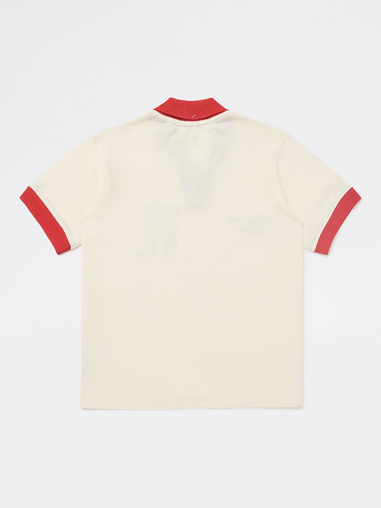Y&F Kids Boys Cream Text Design Cotton T-Shirt