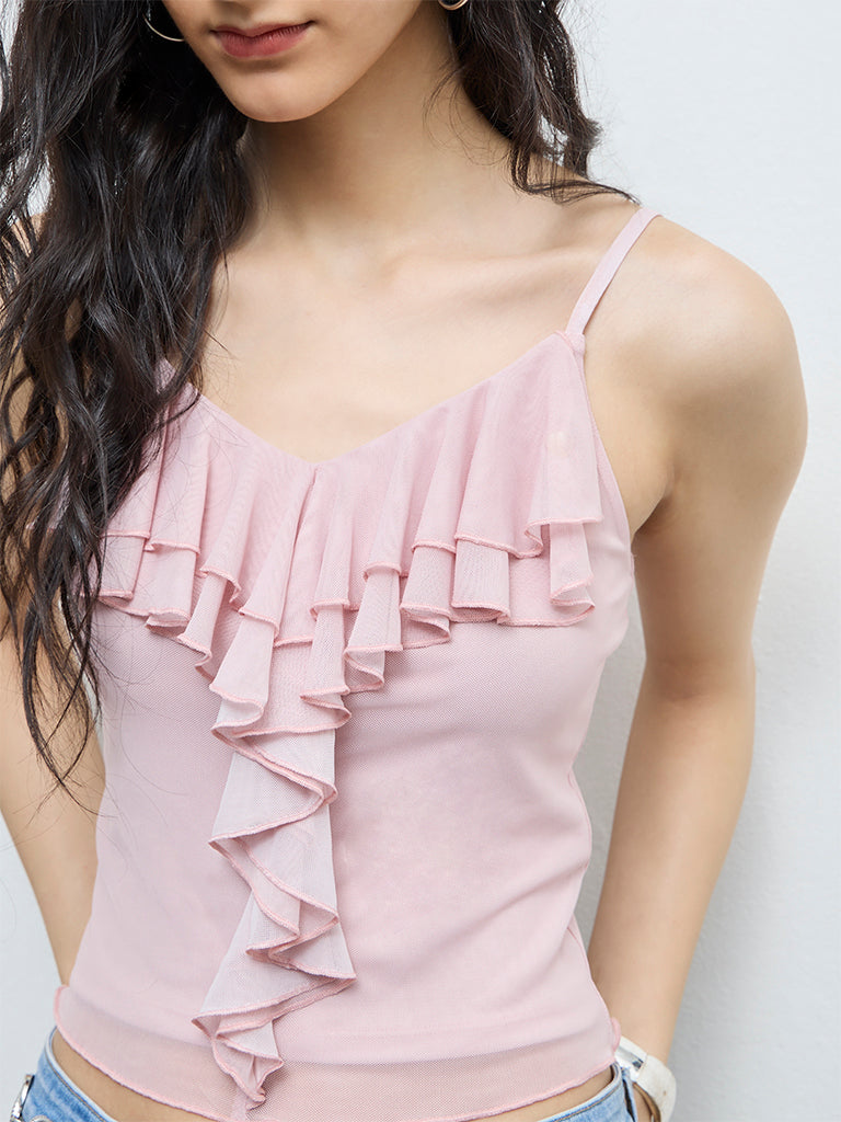 Nuon Dusty Pink Ruffled-Detail Top