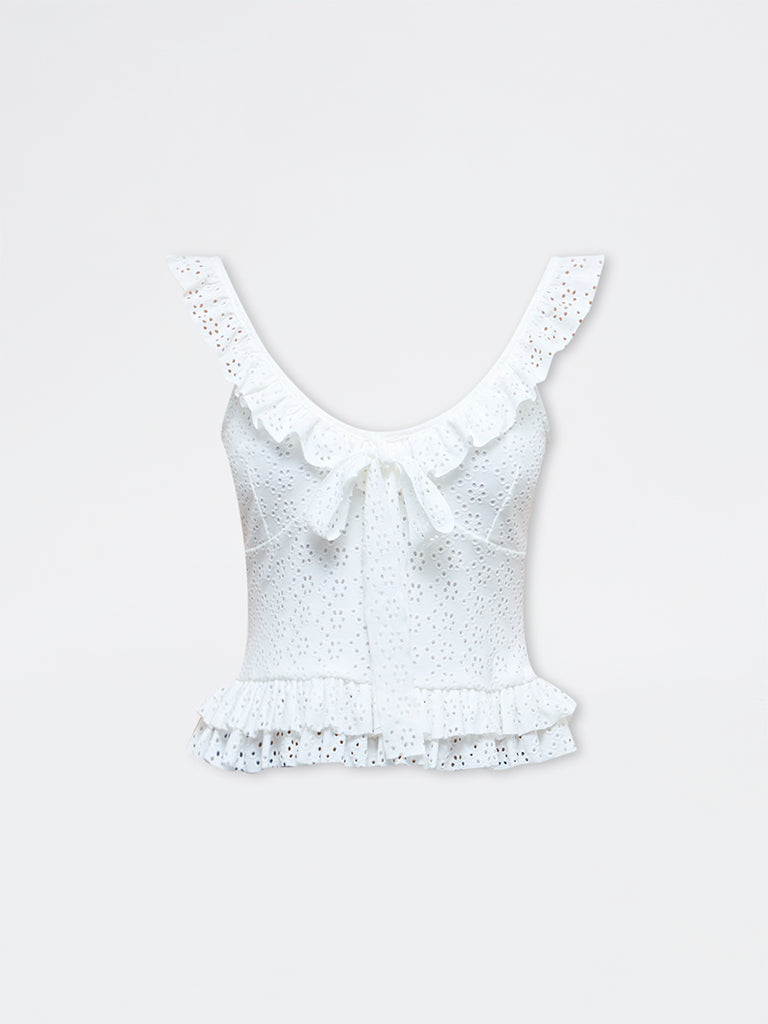 Nuon White Schiffli Embroidered Top
