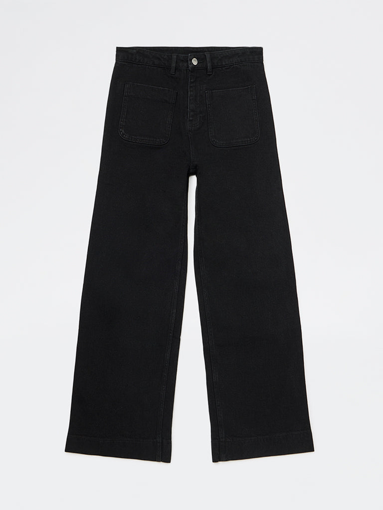 Y&F Kids Girls Black Mid-Rise Relaxed-Fit Jeans