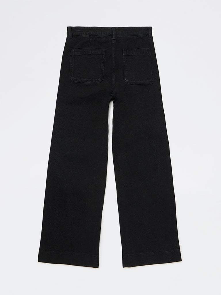 Y&F Kids Girls Black Mid-Rise Relaxed-Fit Jeans