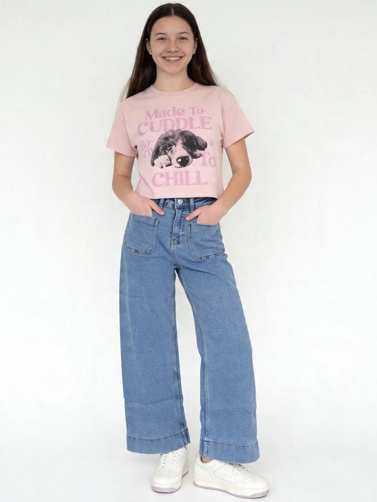 Y&F Kids Girls Light Blue Wide Leg Jeans
