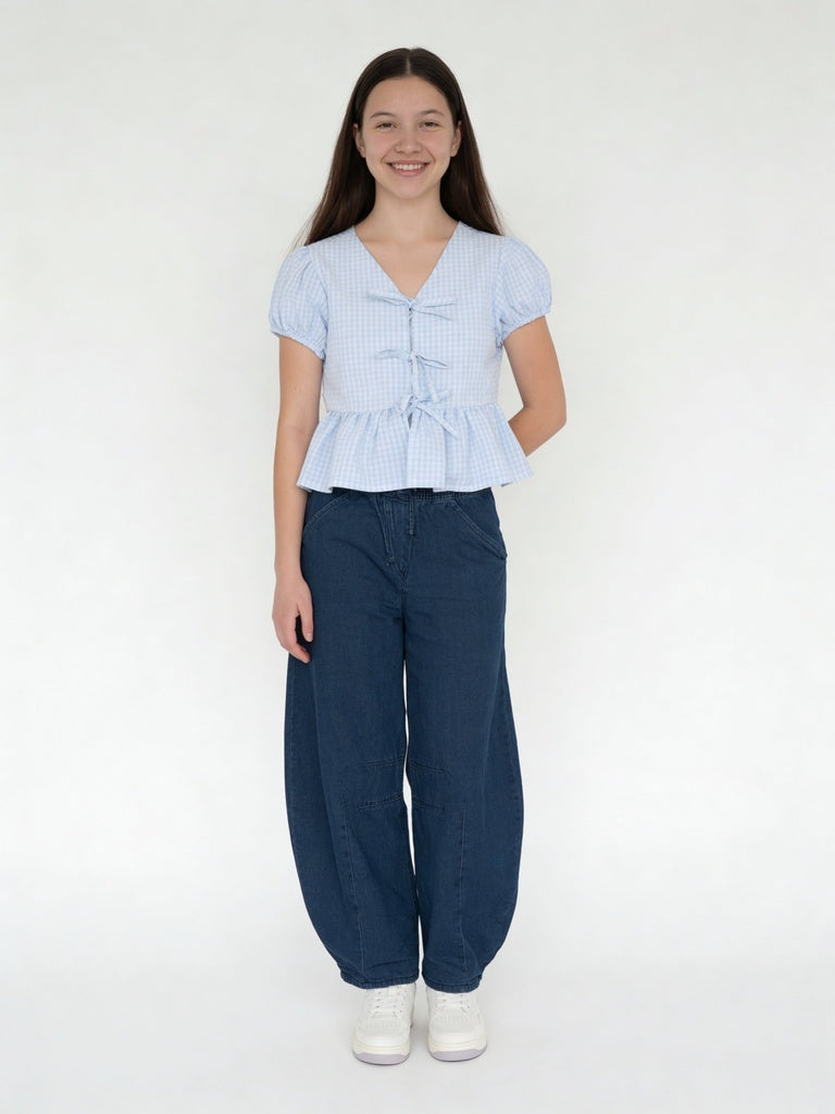 Girls Dark Blue Mid-Rise Full Length Jeans