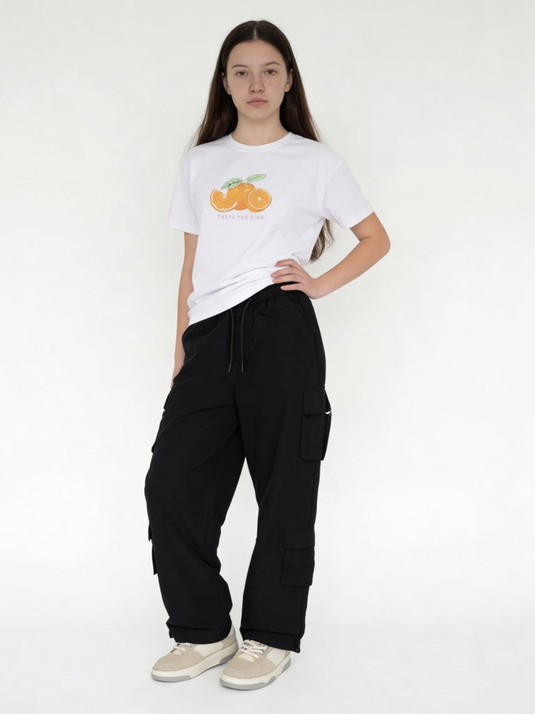 Y&F Kids Girls Black High-Rise Cargo Pants