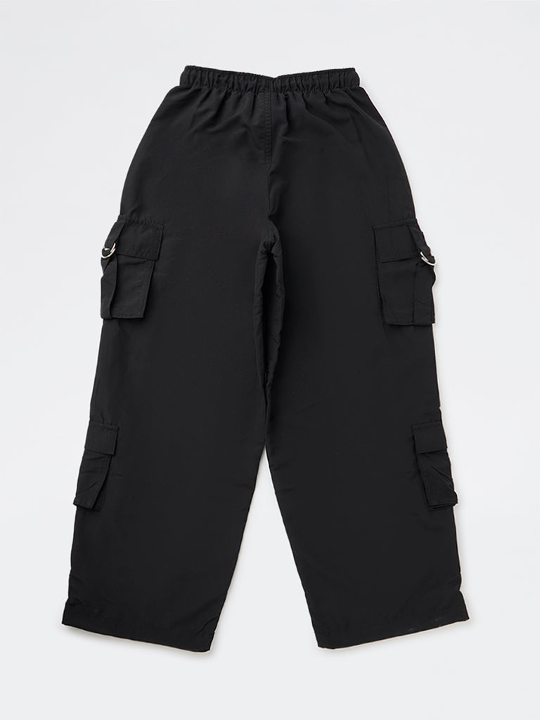 Y&F Kids Girls Black High-Rise Cargo Pants