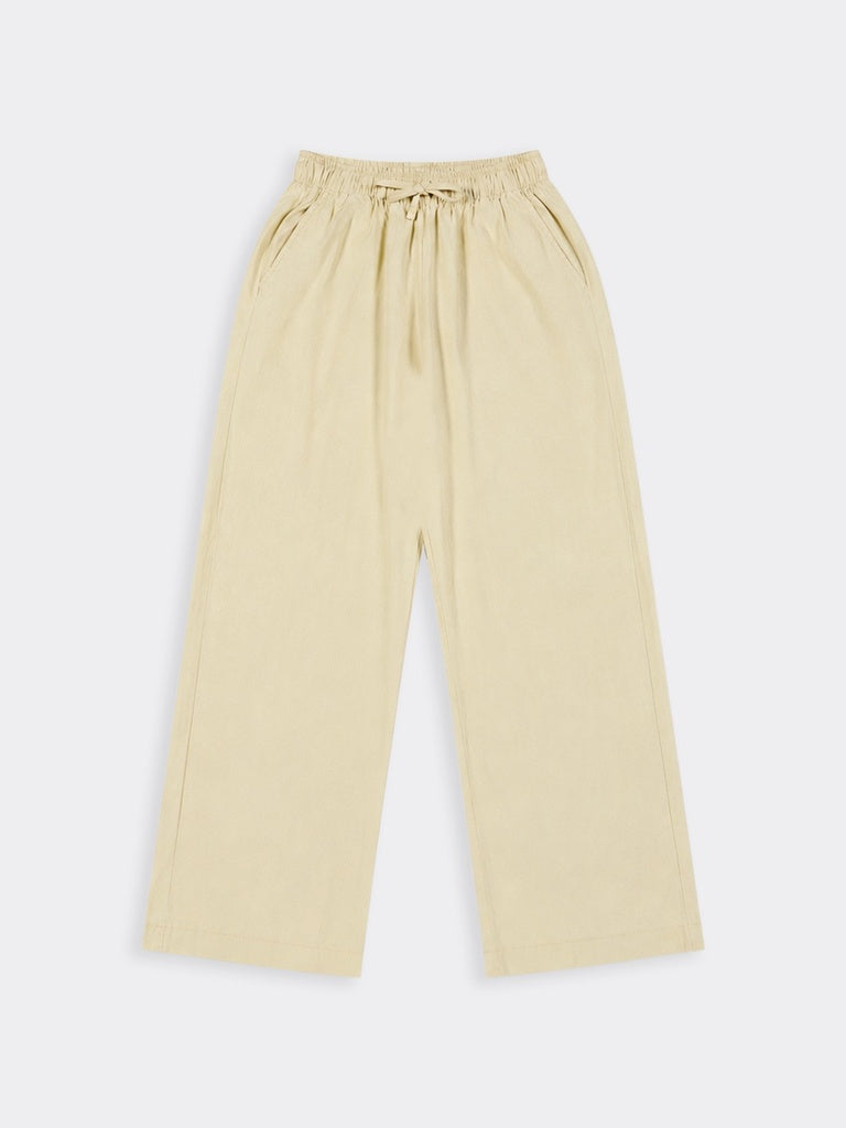 Girls Yellow Solid Waist Wide Leg Trousers