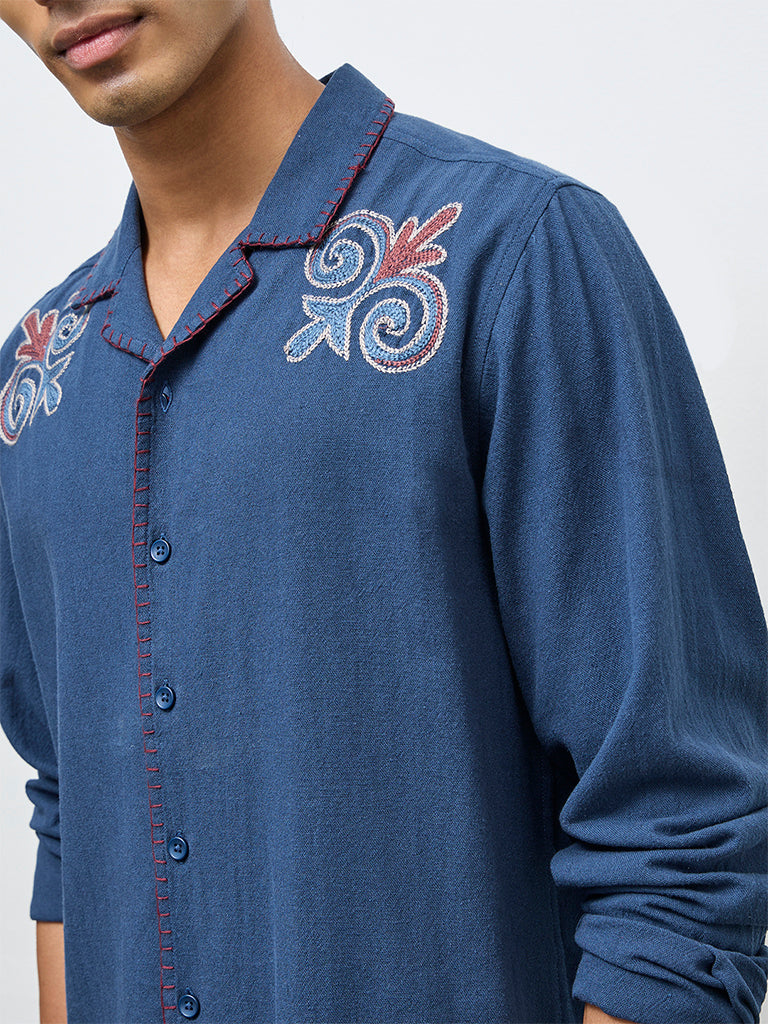 ETA Brown Embroidered Relaxed-Fit Cotton Jacket