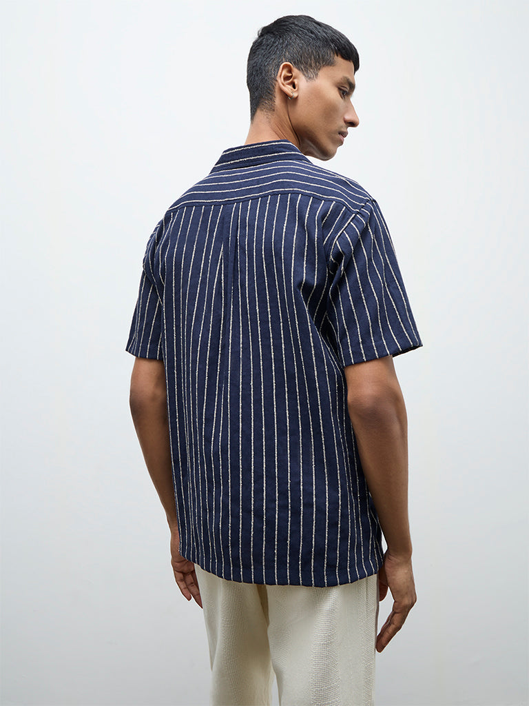 ETA Navy Striped Relaxed-Fit Shirt