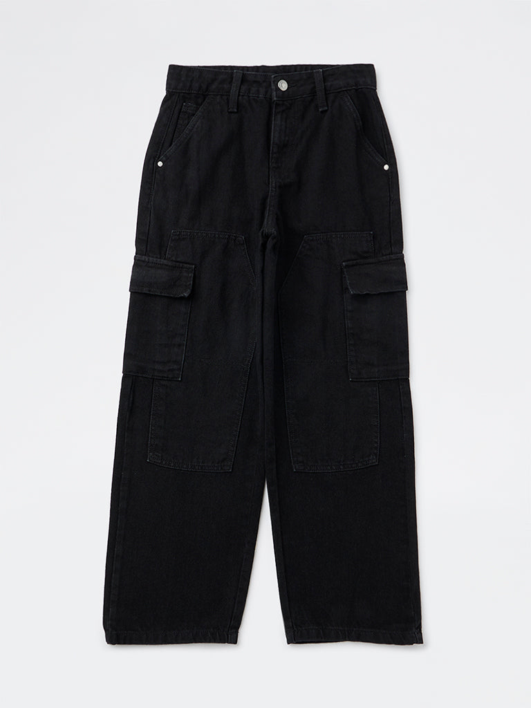 Y&F Kids Boys Black Cargo Jeans
