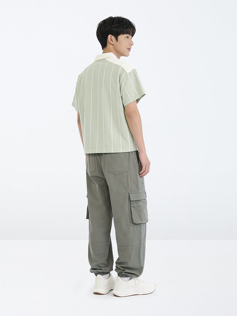 Boys Olive Mid-Rise Cotton-Blend Cargo Joggers