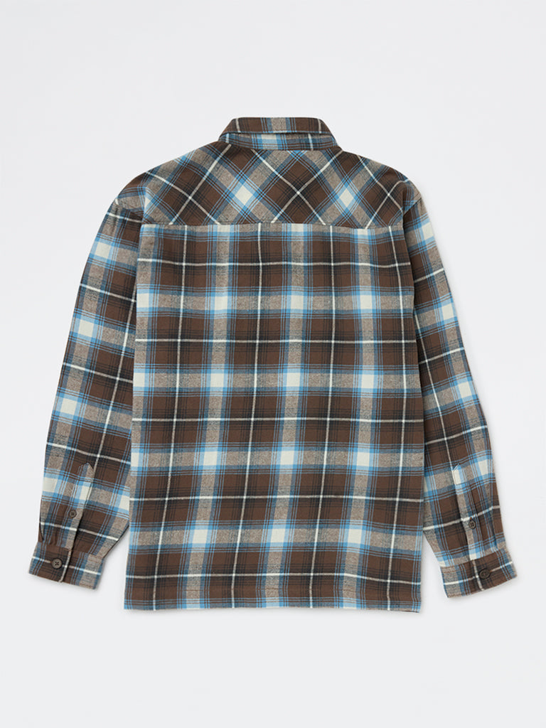 Y&F Kids Boys Dark Brown Check Cotton Shirt