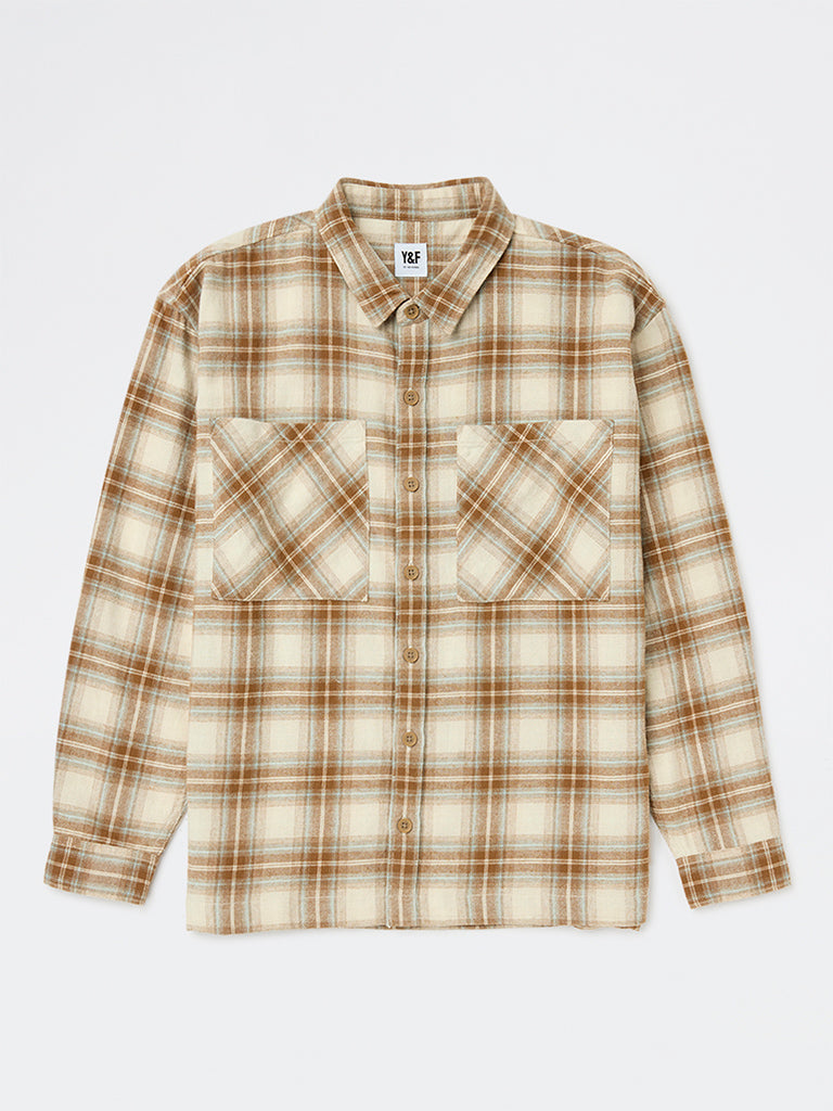 Y&F Kids Boys Brown Check Cotton Shirt