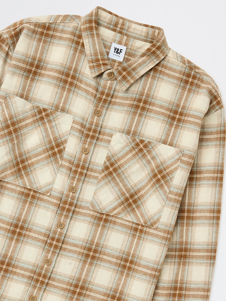 Y&F Kids Boys Brown Check Cotton Shirt