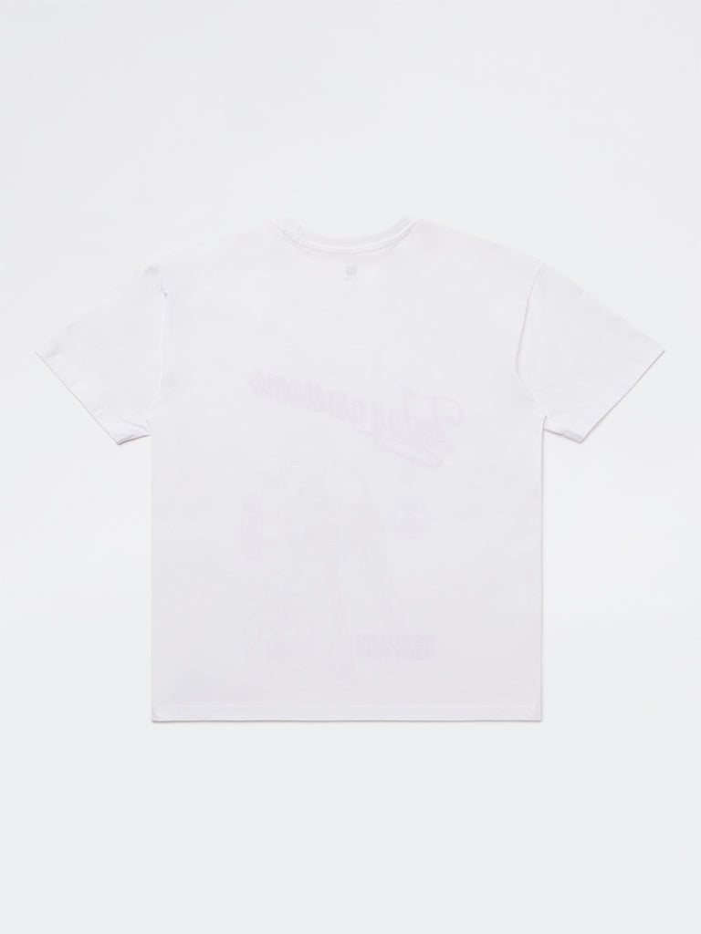 Y&F Kids Girls White Graphic Design Cotton T-Shirt