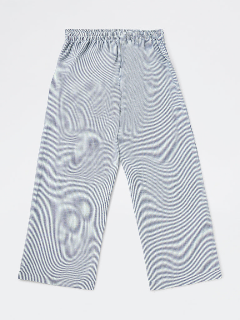 Y&F Kids Girls Blue Striped High-Rise Pants