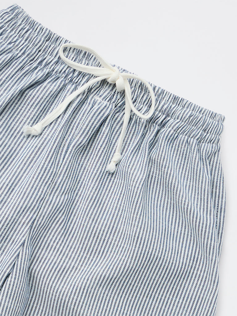 Y&F Kids Girls Blue Striped High-Rise Pants