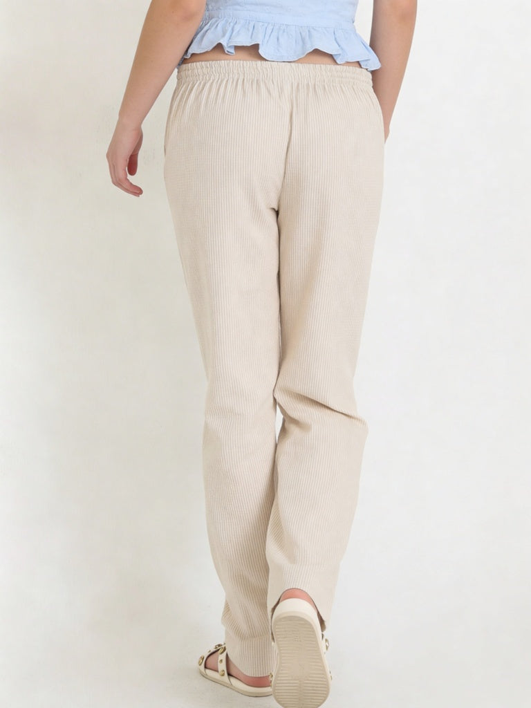 Y&F Kids Girls Beige Striped High-Rise Pants