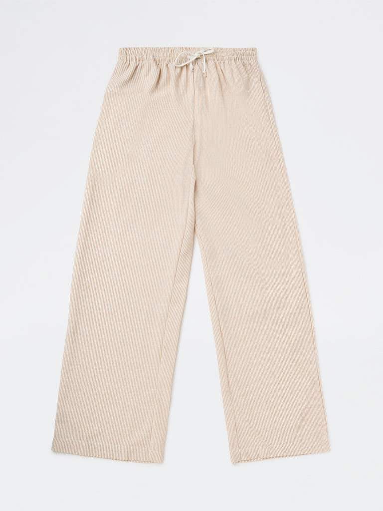 Y&F Kids Girls Beige Striped High-Rise Pants