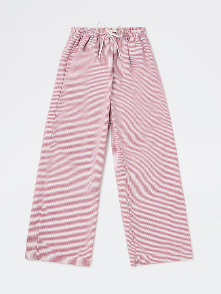 Y&F Kids Girls Wine Striped High-Rise Pants