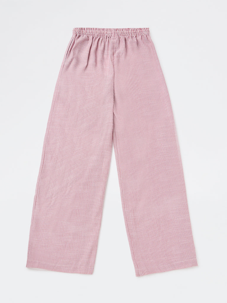 Y&F Kids Girls Wine Striped High-Rise Pants