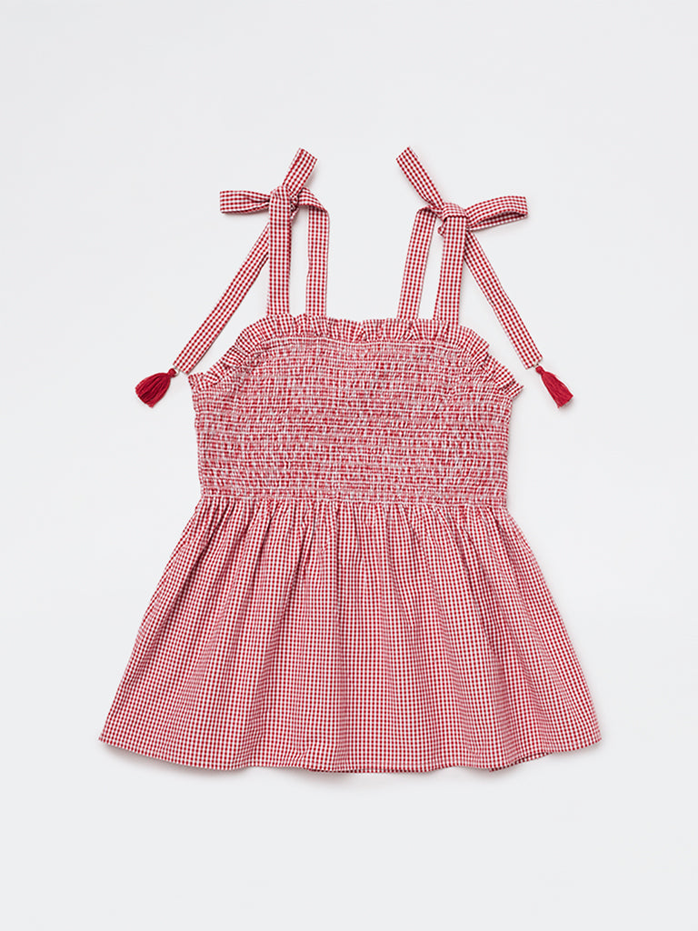 Y&F Kids Girls Red Checkered Peplum Top