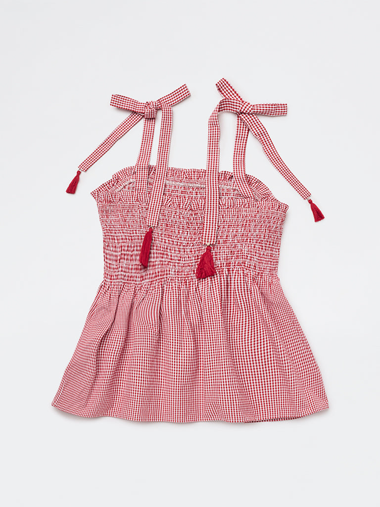 Y&F Kids Girls Red Checkered Peplum Top