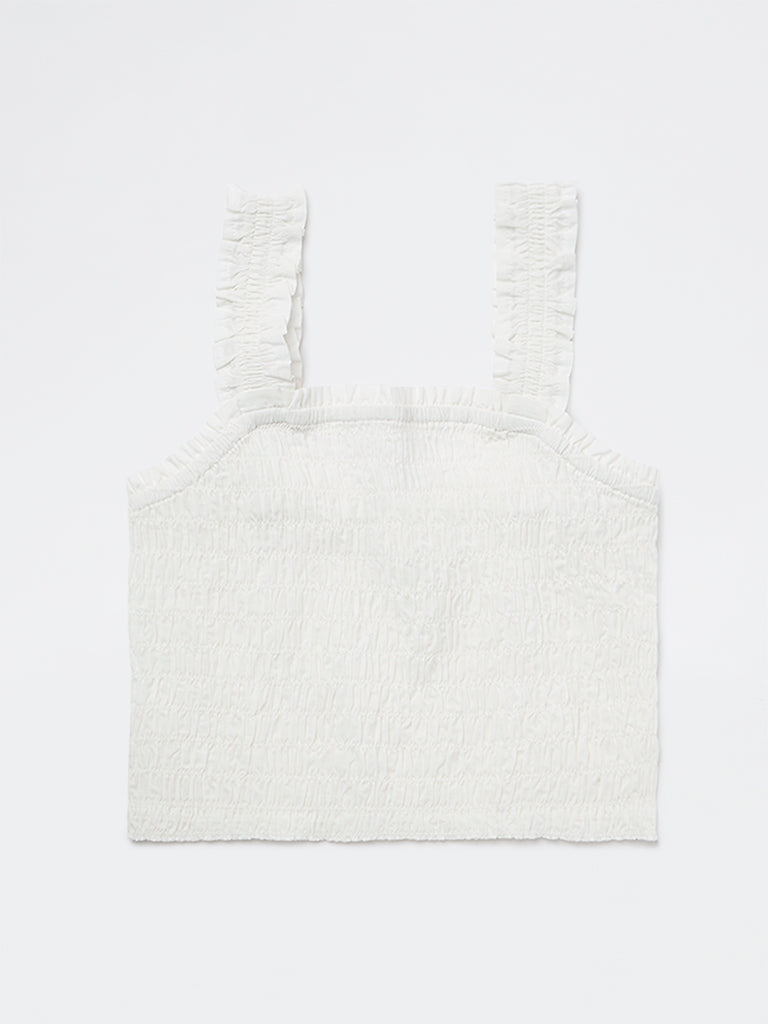 Y&F Kids Girls White Smocked Cotton Top