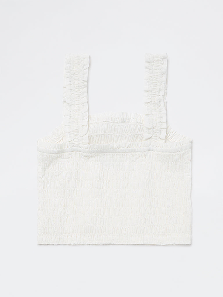 Y&F Kids Girls White Smocked Cotton Top