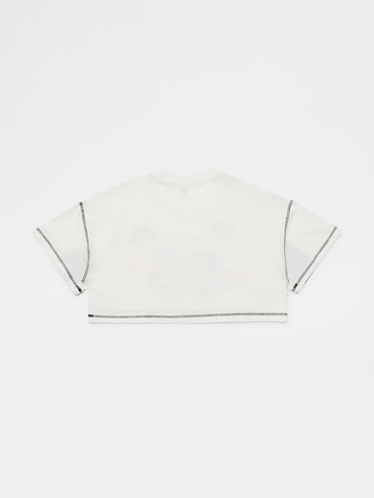 Y&F Kids Girls White Printed Cotton T-Shirt