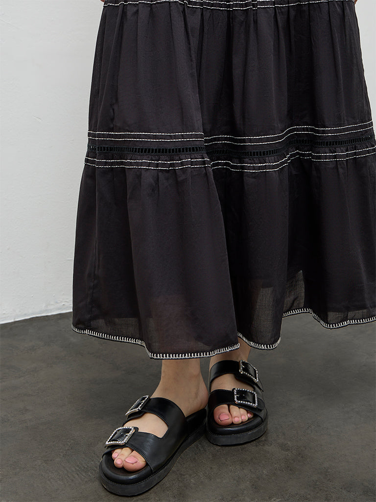 Bombay Paisley Black Cotton Tiered Skirt