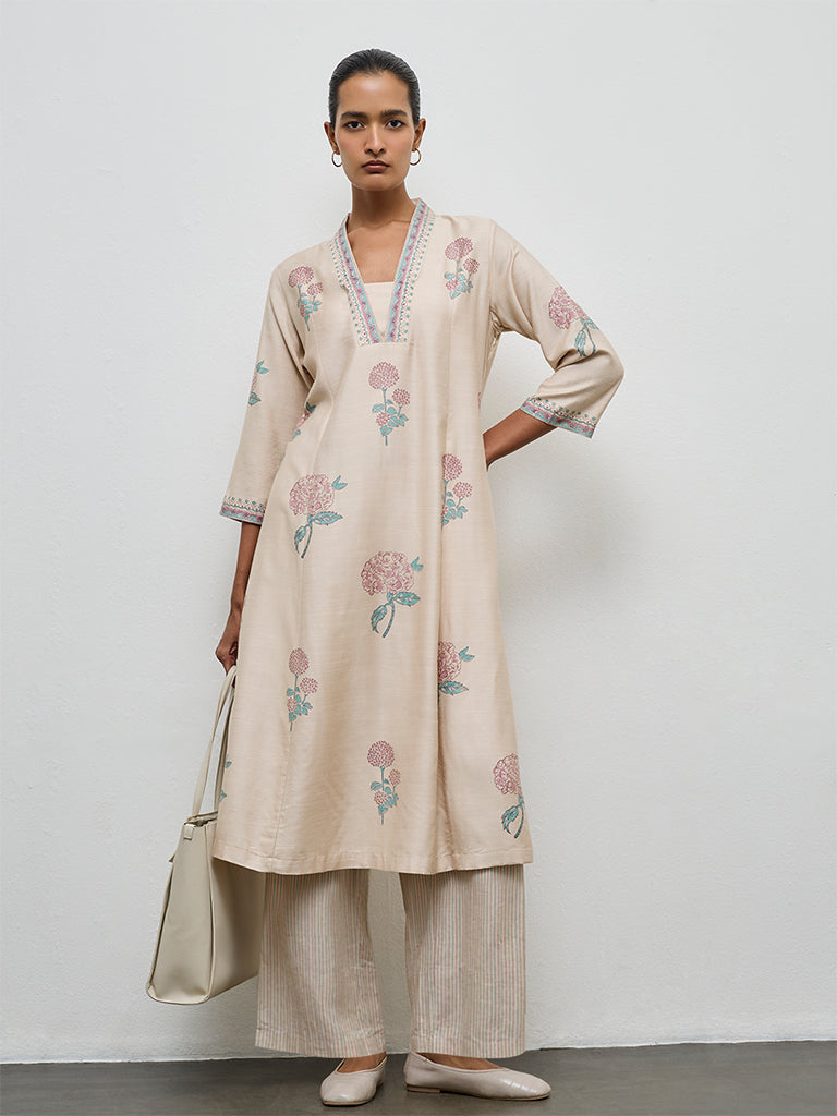 Zuba Beige Stripe Printed Pants