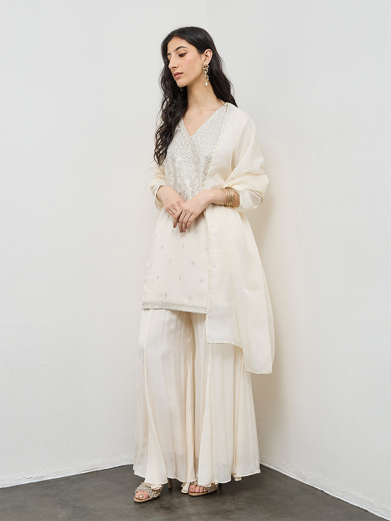 Vark Off-White Embroidered A-Line Ethnic Set