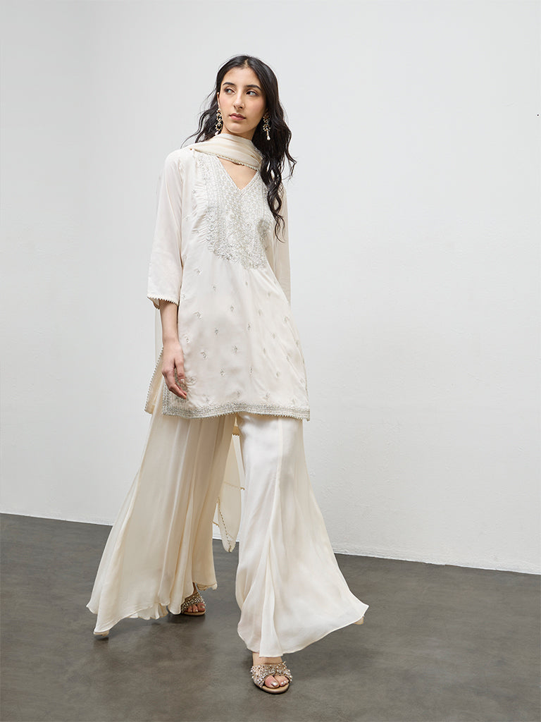 Vark Off-White Embroidered A-Line Ethnic Set
