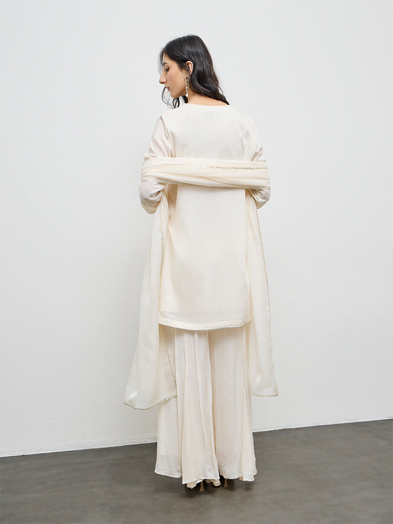 Vark Off-White Embroidered A-Line Ethnic Set
