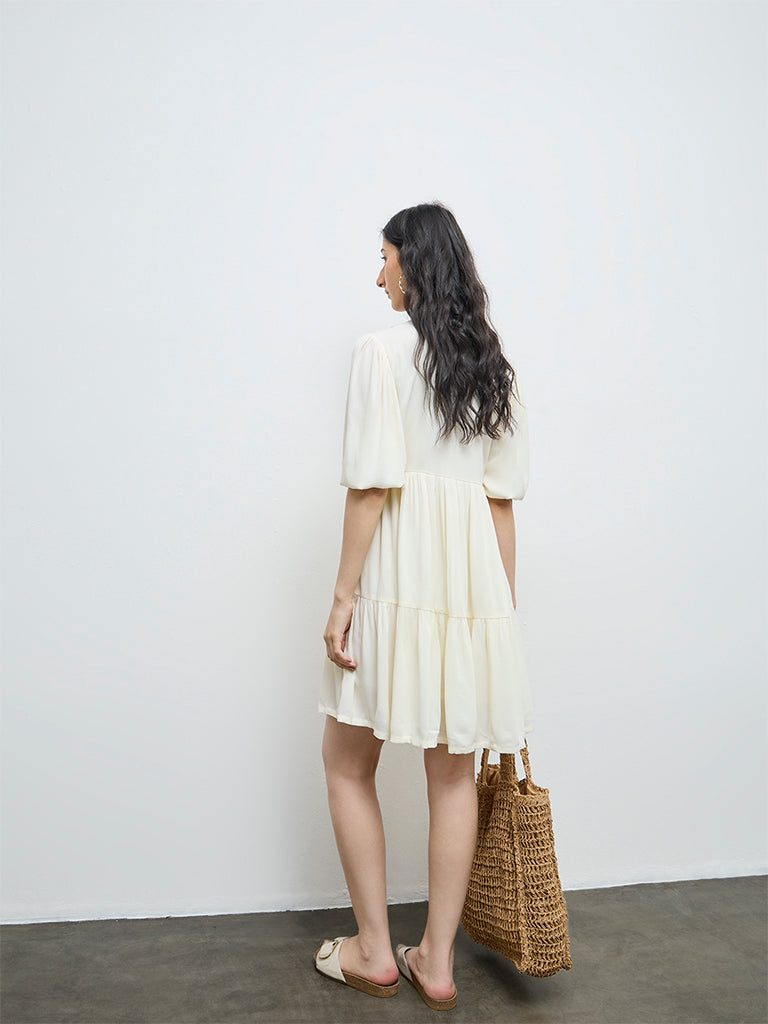 Bombay Paisley Cream Floral Embroidered Tiered Dress