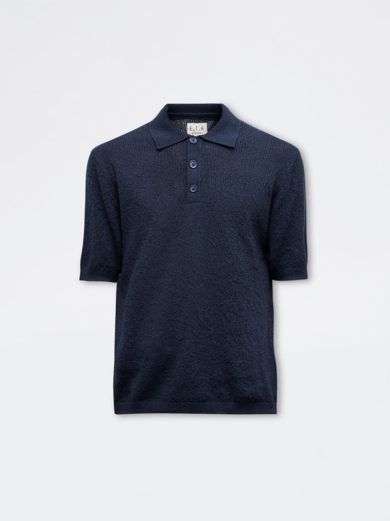 ETA Navy Textured Relaxed-Fit Polo T-Shirt