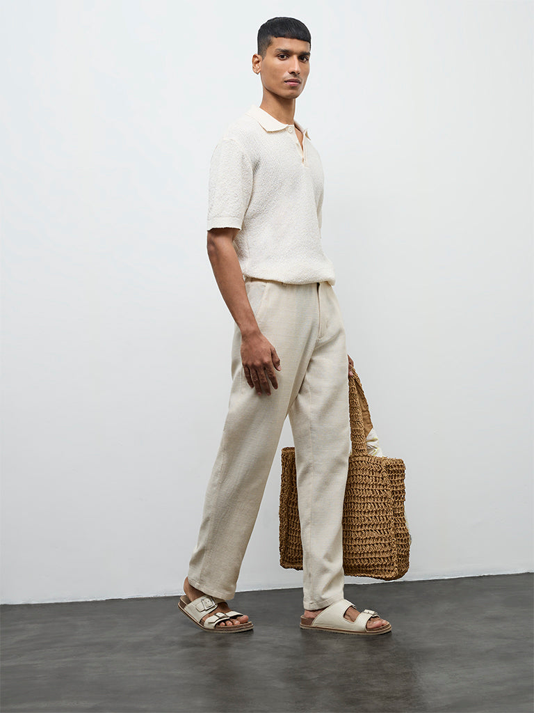 ETA Off-White Textured Relaxed-Fit Polo T-Shirt