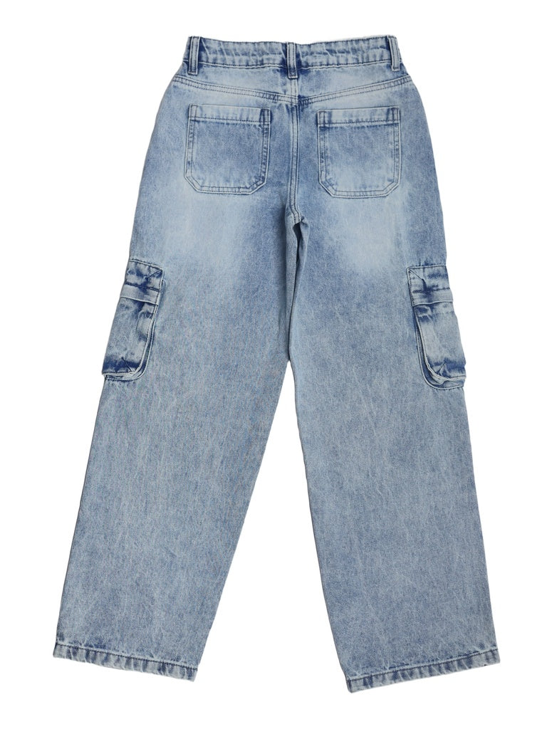 Y&F Kids Boys Light Blue Cargo Pocket Skater-Fit Jeans