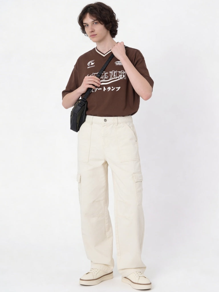 Y&F Kids Boys Off-White Mid-Rise Relaxed-Fit Jeans