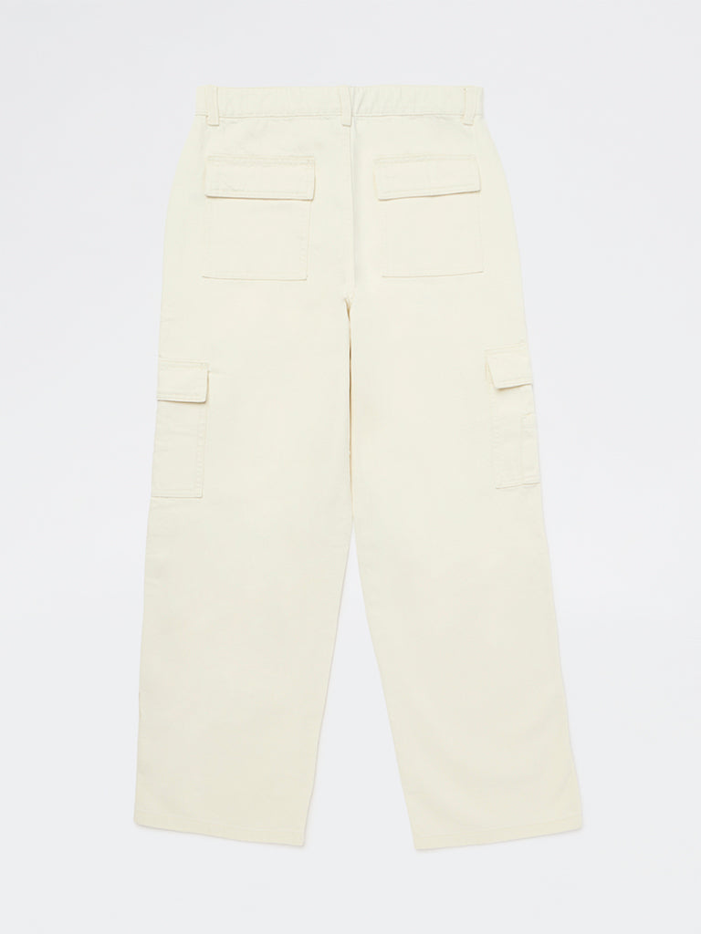 Y&F Kids Boys Off-White Mid-Rise Relaxed-Fit Jeans